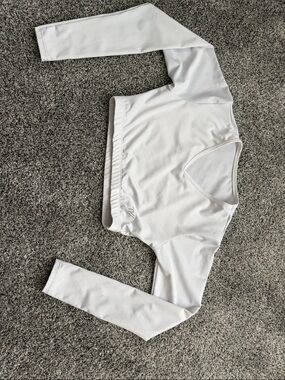Varsity White Cropped Long-Sleeve Athletic Top